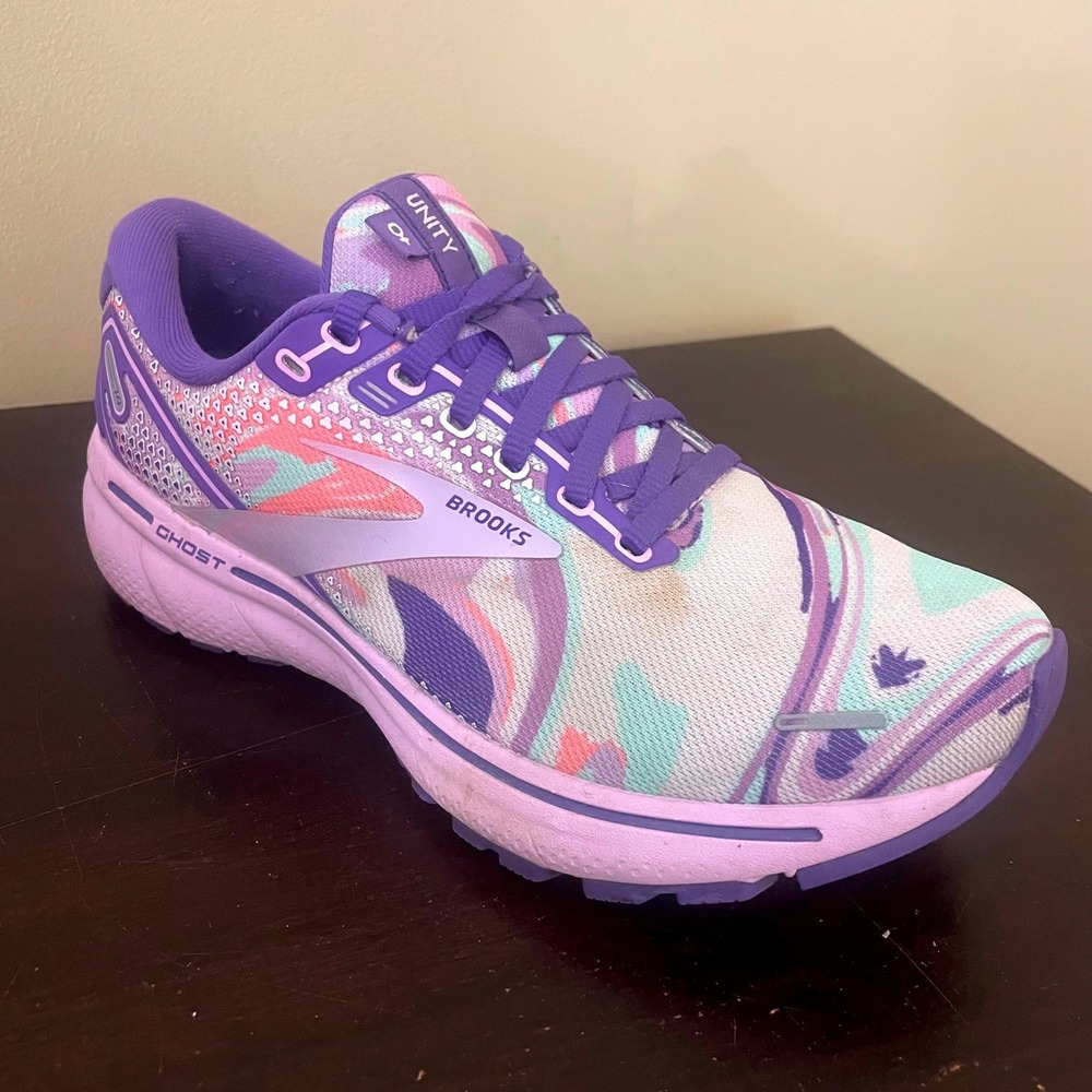 Brooks Ghost 14 Unity Womens 7.5 Running Shoes Purple Pink Swirl 1203561B524 - Picture 2 of 8
